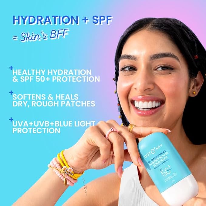 Dot & Key Blueberry Hydrate Barrier Repair Sunscreen In-Vivo Tested SPF 50+ PA++++ | With Ceramides & Hyaluronic, Hydrates & Protects Skin | Repairs Damaged Skin, Lightweight, Non-Sticky, Non-Greasy | 30g - Image 3