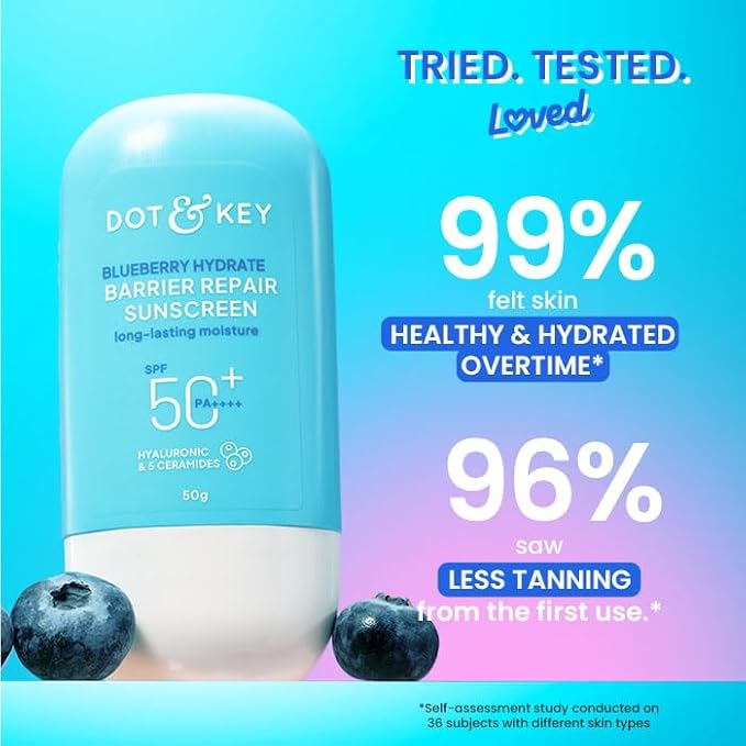 Dot & Key Blueberry Hydrate Barrier Repair Sunscreen In-Vivo Tested SPF 50+ PA++++ | With Ceramides & Hyaluronic, Hydrates & Protects Skin | Repairs Damaged Skin, Lightweight, Non-Sticky, Non-Greasy | 30g - Image 4