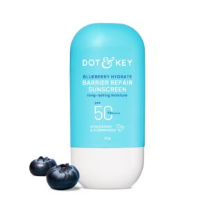 Dot & Key Blueberry Hydrate Barrier Repair Sunscreen In-Vivo Tested SPF 50+ PA++++ | With Ceramides & Hyaluronic, Hydrates & Protects Skin | Repairs Damaged Skin, Lightweight, Non-Sticky, Non-Greasy | 30g