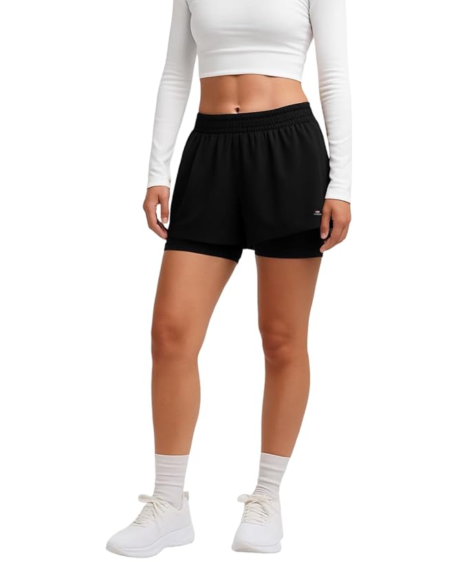 Women’s 2-in-1 Running Shorts | Quick-Dry Double Layer Gym Workout Shorts | Inner Compression Liner + Pockets | Lightweight Breathable Athletic Sports Shorts for Training Yoga - Image 4