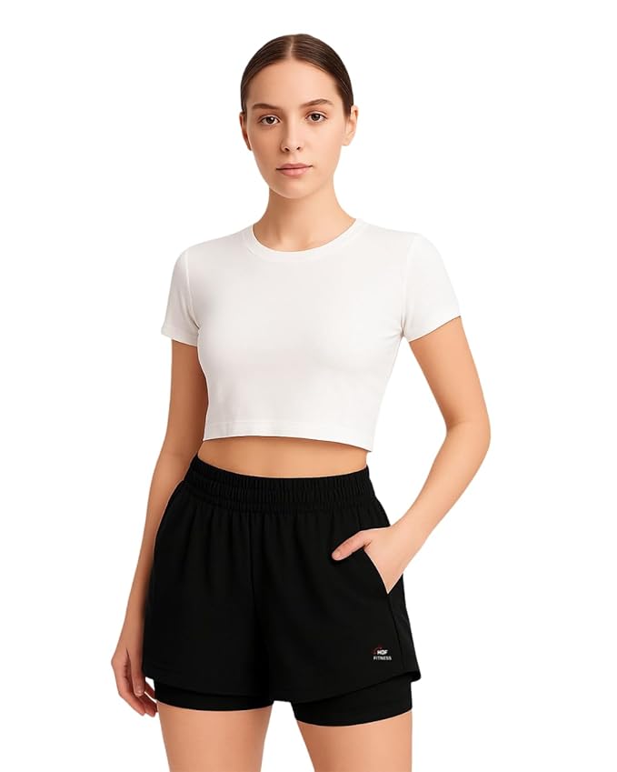 Women’s 2-in-1 Running Shorts | Quick-Dry Double Layer Gym Workout Shorts | Inner Compression Liner + Pockets | Lightweight Breathable Athletic Sports Shorts for Training Yoga