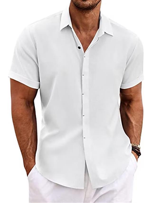 Men's Solid Color Loose Linen Short-sleeved T-shirt - Image 2