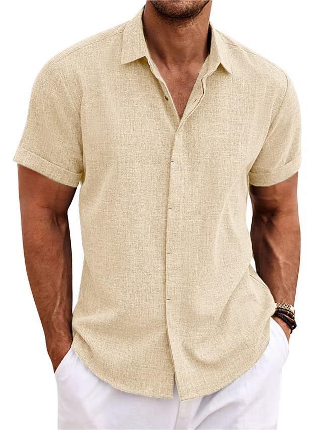 Men's Solid Color Loose Linen Short-sleeved T-shirt - Image 8