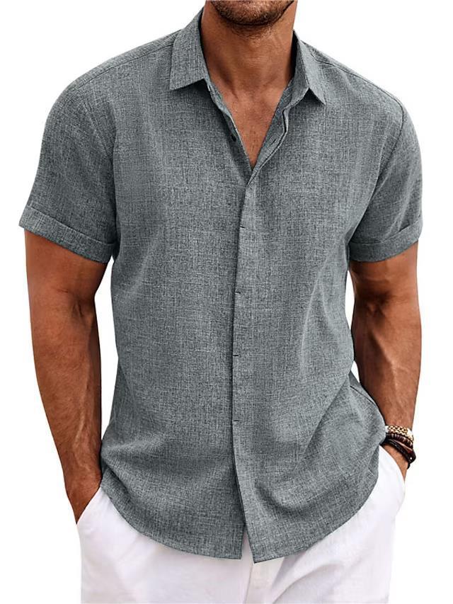 Men's Solid Color Loose Linen Short-sleeved T-shirt - Image 7