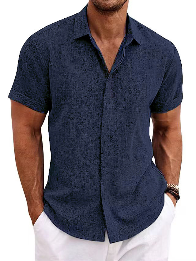 Men's Solid Color Loose Linen Short-sleeved T-shirt - Image 4