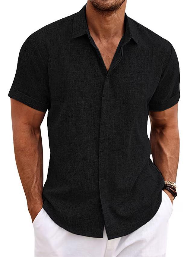 Men's Solid Color Loose Linen Short-sleeved T-shirt - Image 3