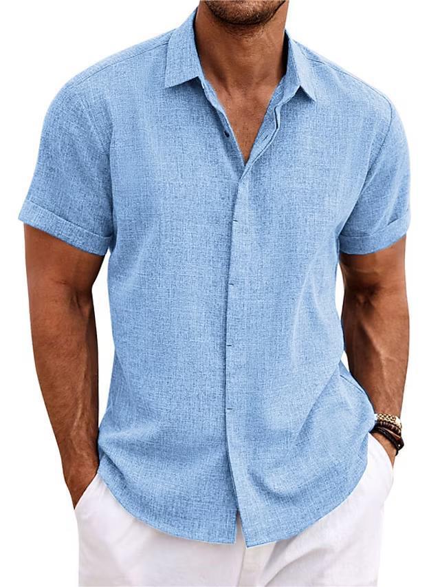 Men's Solid Color Loose Linen Short-sleeved T-shirt - Image 5