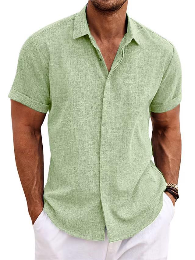 Men's Solid Color Loose Linen Short-sleeved T-shirt - Image 6